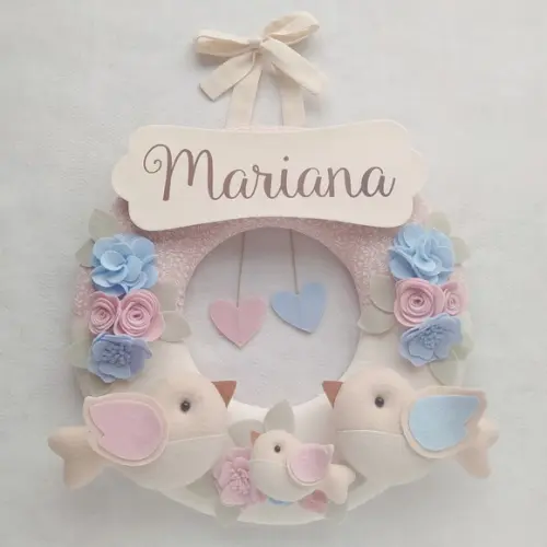 Guirlanda Passarinhos de Feltro Azul e Rosa - Mariana