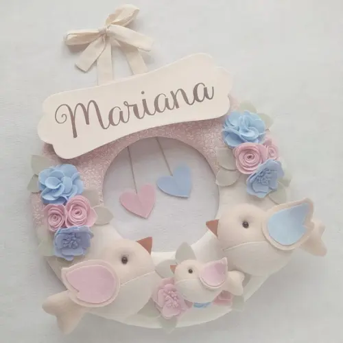 Guirlanda Passarinhos de Feltro Azul e Rosa - Mariana