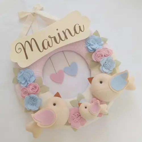 Guirlanda Passarinhos de Feltro Azul e Rosa - Marina