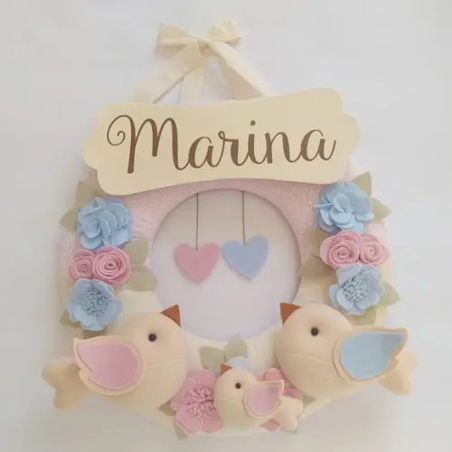 Guirlanda Passarinhos de Feltro Azul e Rosa - Marina