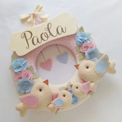Guirlanda Passarinhos de Feltro Azul e Rosa - Paola