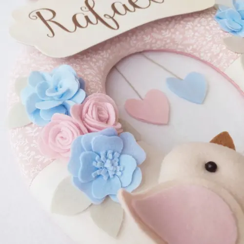 Guirlanda Passarinhos de Feltro Azul e Rosa - Rafaella