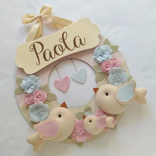 Guirlanda Passarinhos de Feltro Azul e Rosa - Paola