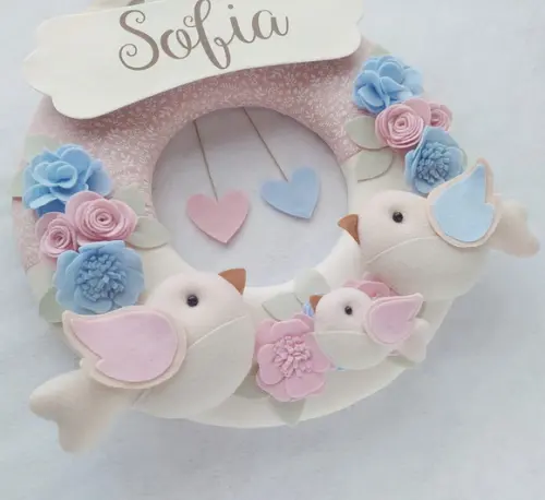 Guirlanda Passarinhos de Feltro Azul e Rosa - Sofia