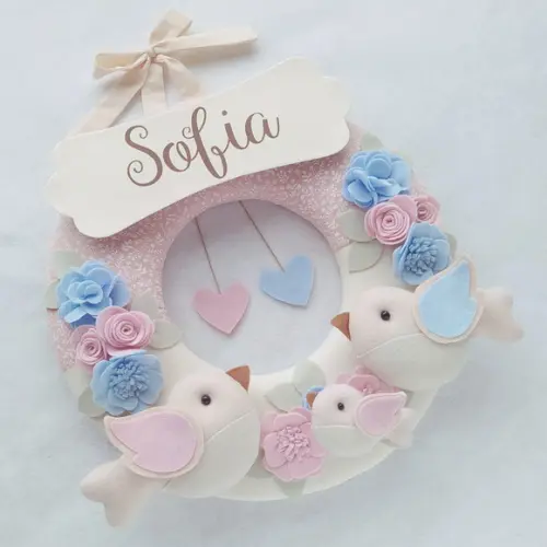 Guirlanda Passarinhos de Feltro Azul e Rosa - Sofia