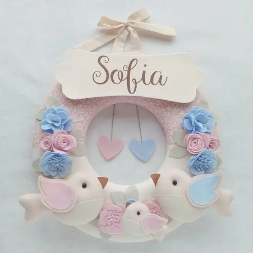 Guirlanda Passarinhos de Feltro Azul e Rosa - Sofia