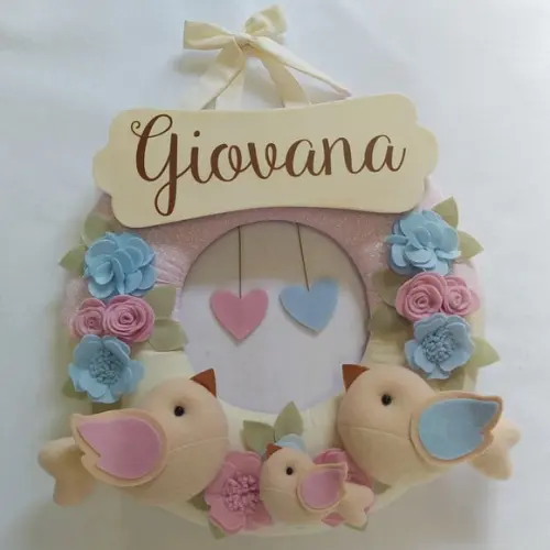 Guirlanda Passarinhos de Feltro Azul e Rosa Giovana