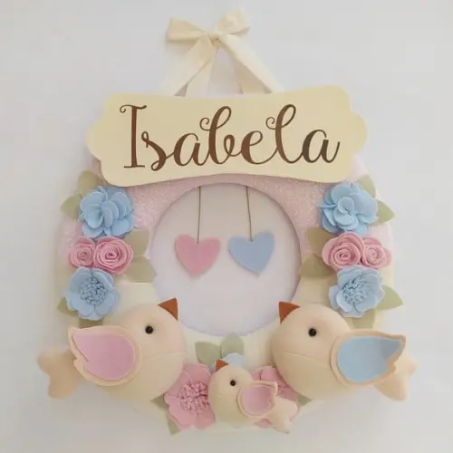 Guirlanda Passarinhos de Feltro Azul e Rosa Isabela