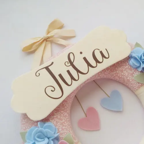 Guirlanda Passarinhos de Feltro Azul e Rosa Julia