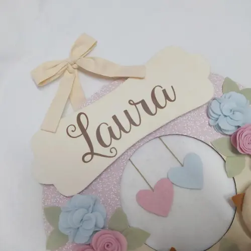 Guirlanda Passarinhos de Feltro Azul e Rosa Laura