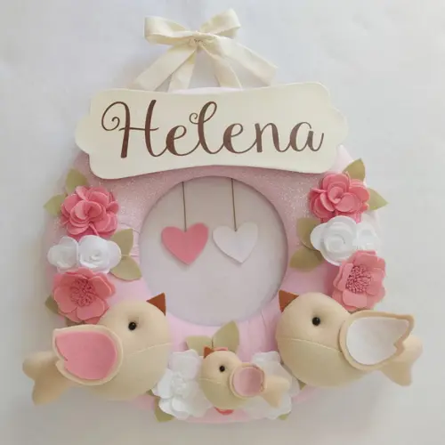 Guirlanda Passarinhos de Feltro Branco e Rosa - Helena