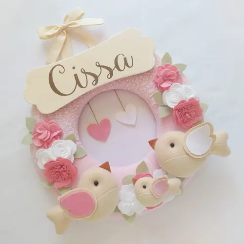 Guirlanda Passarinhos de Feltro Branco e Rosa - Cissa