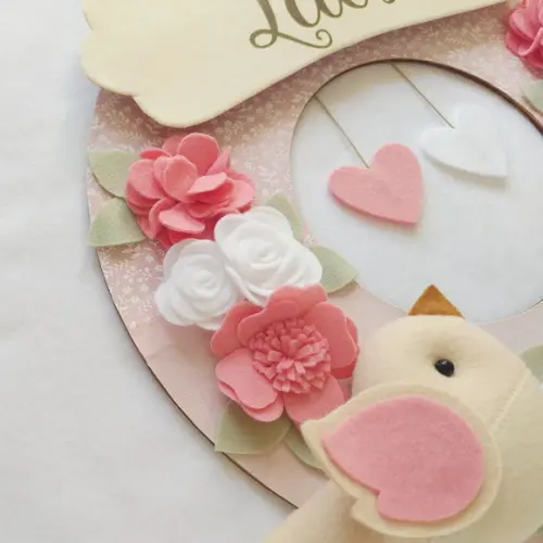 Guirlanda Passarinhos de Feltro Branco e Rosa - Laís