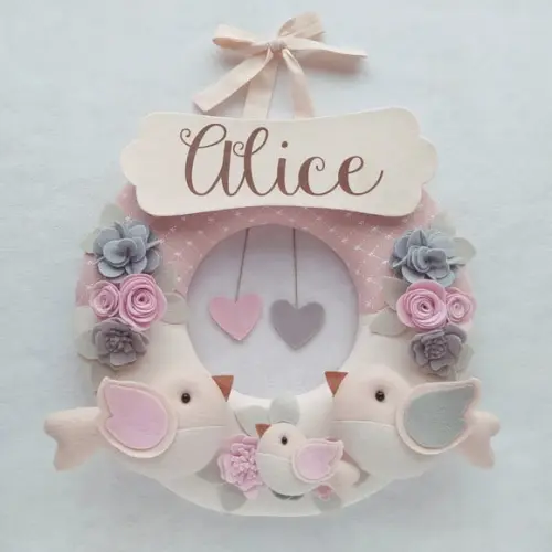 Guirlanda Passarinhos de Feltro Cinza e Rosa - Alice