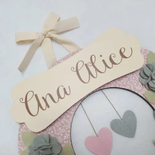 Guirlanda Passarinhos de Feltro Cinza e Rosa - Ana Alice