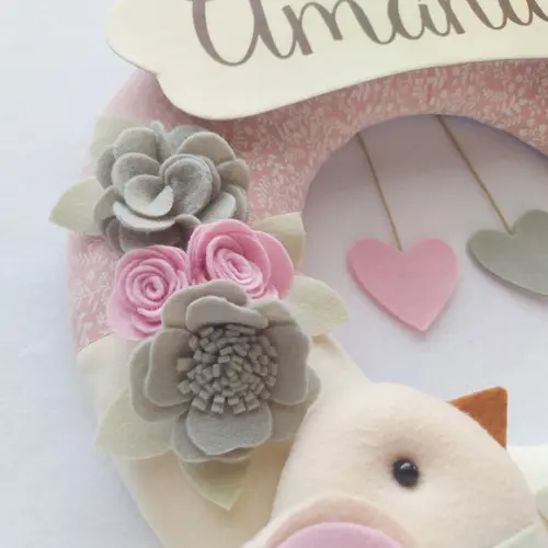 Guirlanda Passarinhos de Feltro Cinza e Rosa - Amanda