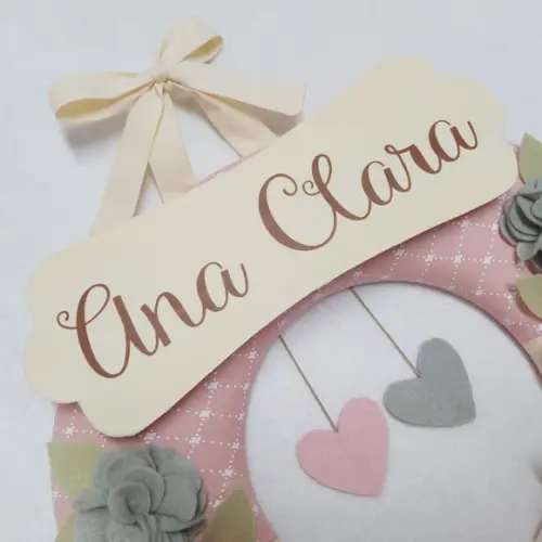 Guirlanda Passarinhos de Feltro Cinza e Rosa - Ana Clara