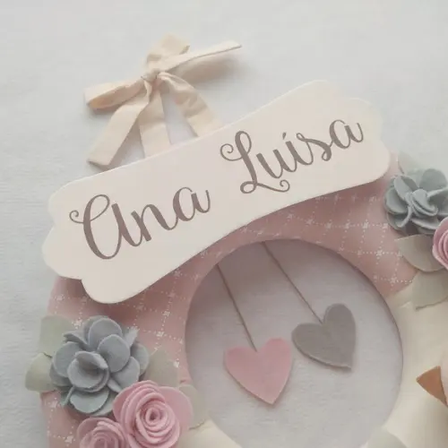 Guirlanda Passarinhos de Feltro Cinza e Rosa - Ana Luísa