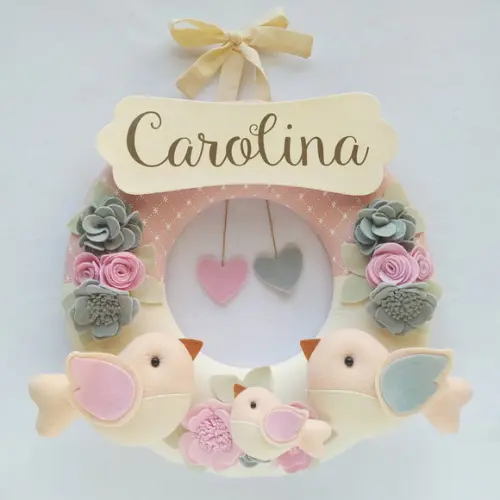 Guirlanda Passarinhos de Feltro Cinza e Rosa - Carolina