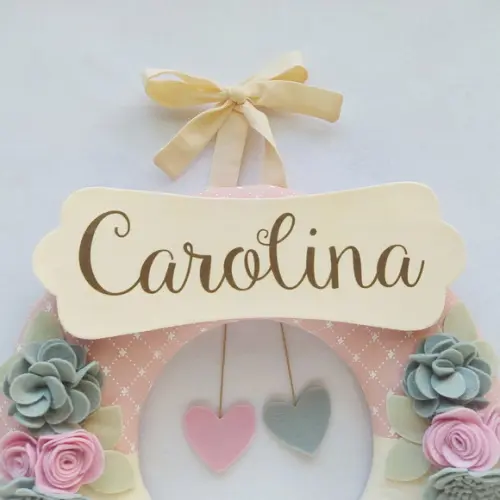 Guirlanda Passarinhos de Feltro Cinza e Rosa - Carolina