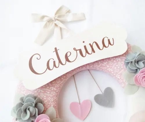 Guirlanda Passarinhos de Feltro Cinza e Rosa - Caterina