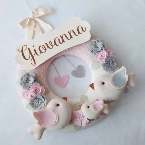 Guirlanda Passarinhos de Feltro Cinza e Rosa - Giovanna