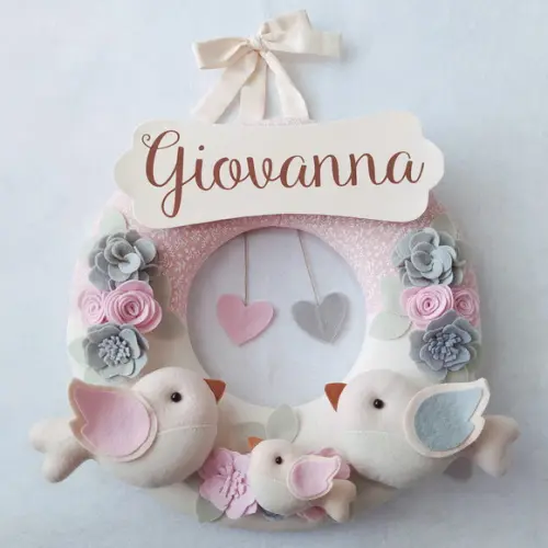 Guirlanda Passarinhos de Feltro Cinza e Rosa - Giovanna