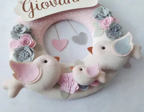 Guirlanda Passarinhos de Feltro Cinza e Rosa - Giovanna