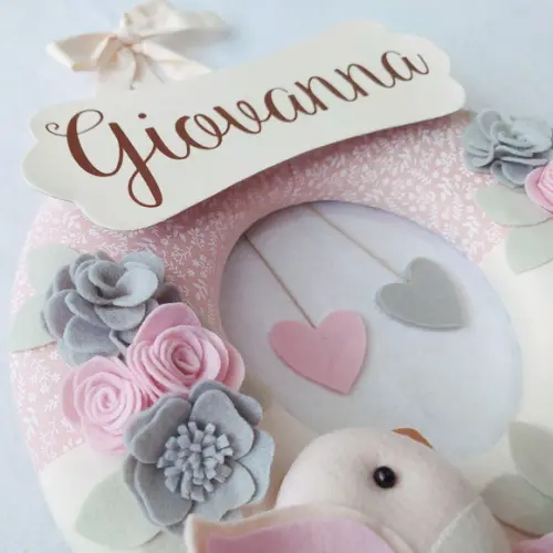Guirlanda Passarinhos de Feltro Cinza e Rosa - Giovanna