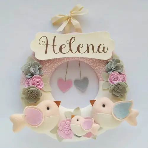 Guirlanda Passarinhos de Feltro Cinza e Rosa - Helena