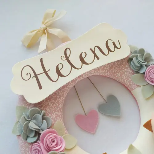 Guirlanda Passarinhos de Feltro Cinza e Rosa - Helena