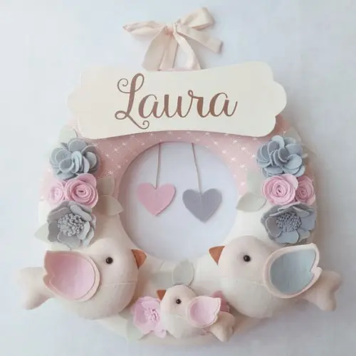 Guirlanda Passarinhos de Feltro Cinza e Rosa - Laura