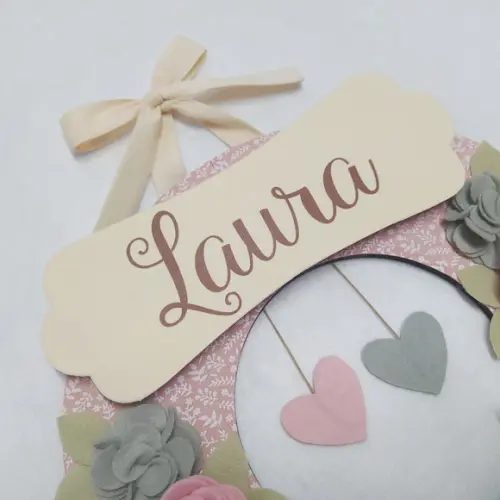 Guirlanda Passarinhos de Feltro Cinza e Rosa - Laura