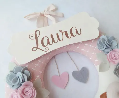 Guirlanda Passarinhos de Feltro Cinza e Rosa - Laura