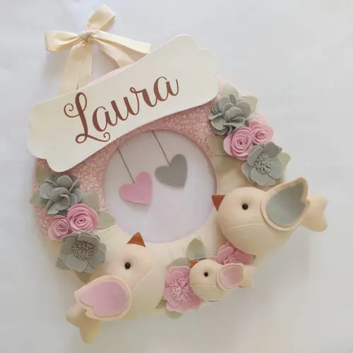 Guirlanda Passarinhos de Feltro Cinza e Rosa - Laura