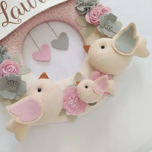 Guirlanda Passarinhos de Feltro Cinza e Rosa - Laura