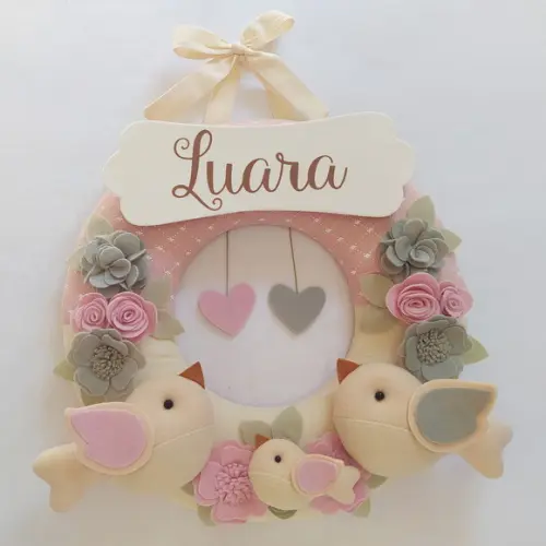 Guirlanda Passarinhos de Feltro Cinza e Rosa - Luara