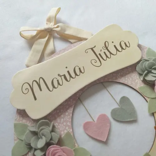 Guirlanda Passarinhos de Feltro Cinza e Rosa - Maria Júlia
