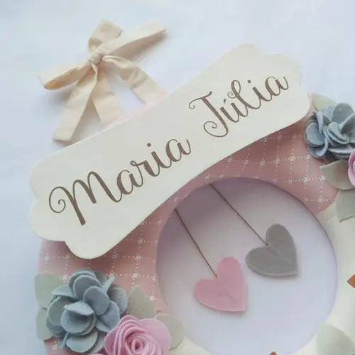 Guirlanda Passarinhos de Feltro Cinza e Rosa - Maria Júlia