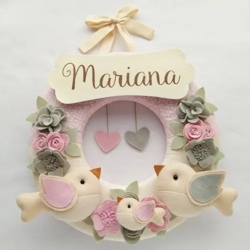 Guirlanda Passarinhos de Feltro Cinza e Rosa - Mariana