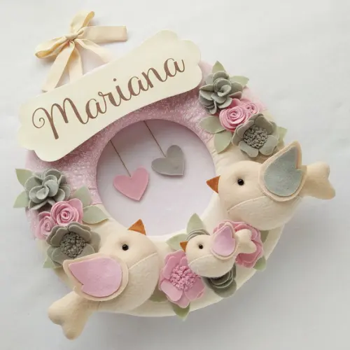 Guirlanda Passarinhos de Feltro Cinza e Rosa - Mariana