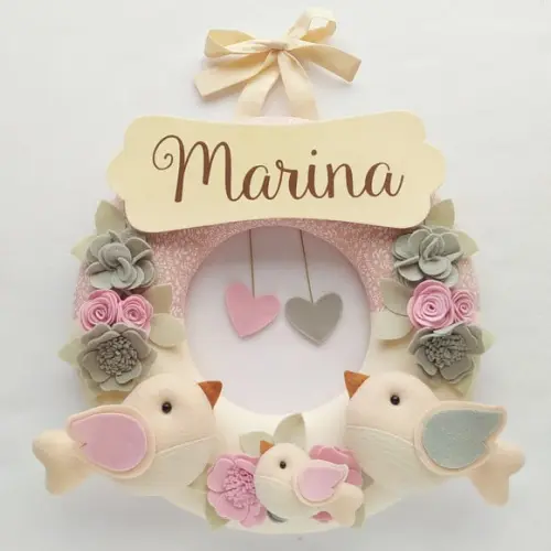 Guirlanda Passarinhos de Feltro Cinza e Rosa - Marina