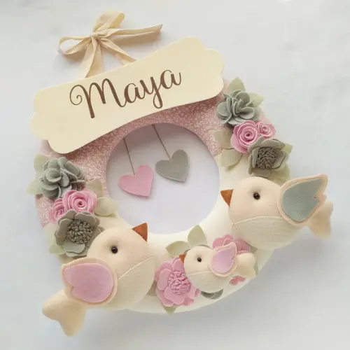 Guirlanda Passarinhos de Feltro Cinza e Rosa - Maya