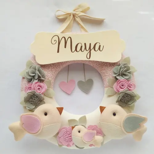Guirlanda Passarinhos de Feltro Cinza e Rosa - Maya