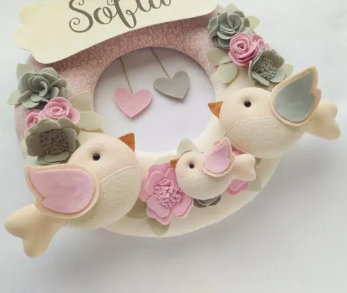 Guirlanda Passarinhos de Feltro Cinza e Rosa - Sofia