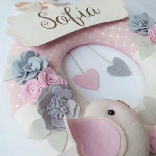 Guirlanda Passarinhos de Feltro Cinza e Rosa - Sofia