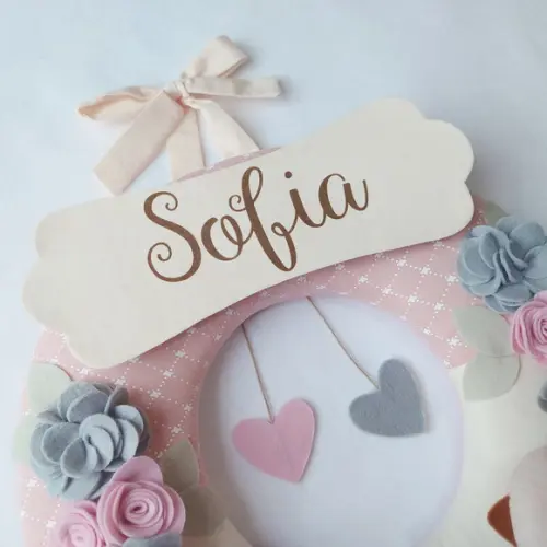 Guirlanda Passarinhos de Feltro Cinza e Rosa - Sofia