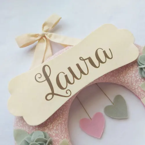 Guirlanda Passarinhos de Feltro Cinza e Rosa Laura
