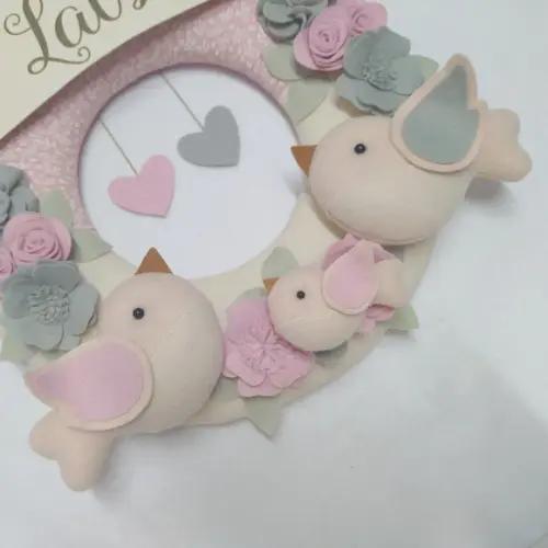 Guirlanda Passarinhos de Feltro Cinza e Rosa Lais