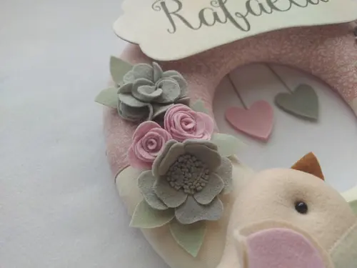 Guirlanda Passarinhos de Feltro Cinza e Rosa Rafaela